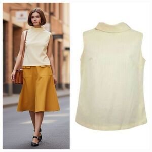 NEW Vintage 70's ILGWU Union Made Ribbed Ivory High Neck Sleeveless Top Size 14